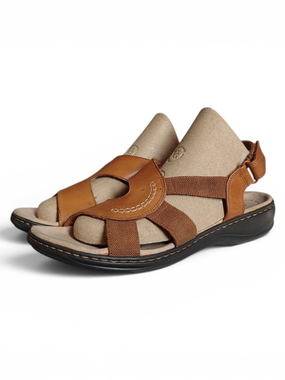 Clarks Women's 9M Leisa Slingback Sandals Tan Leather Ortholite Comfort Casual